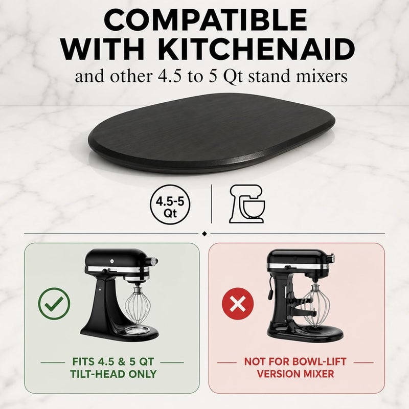 Ibyx صينية انزلاقية من الخيزران من Ibyx لخلاط Kitchenaid القائم سعة 4.5 كوارت - سجادة منزلقة لخلاط Kitchen Aid بدون جهد لسطح العمل - لوح منزلق للأجهزة قوي ومتين وغير قابل للانزلاق (أسود) - Image 5