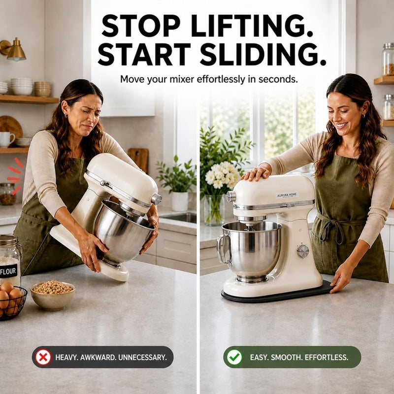 Ibyx صينية انزلاقية من الخيزران من Ibyx لخلاط Kitchenaid القائم سعة 4.5 كوارت - سجادة منزلقة لخلاط Kitchen Aid بدون جهد لسطح العمل - لوح منزلق للأجهزة قوي ومتين وغير قابل للانزلاق (أسود) - Image 2