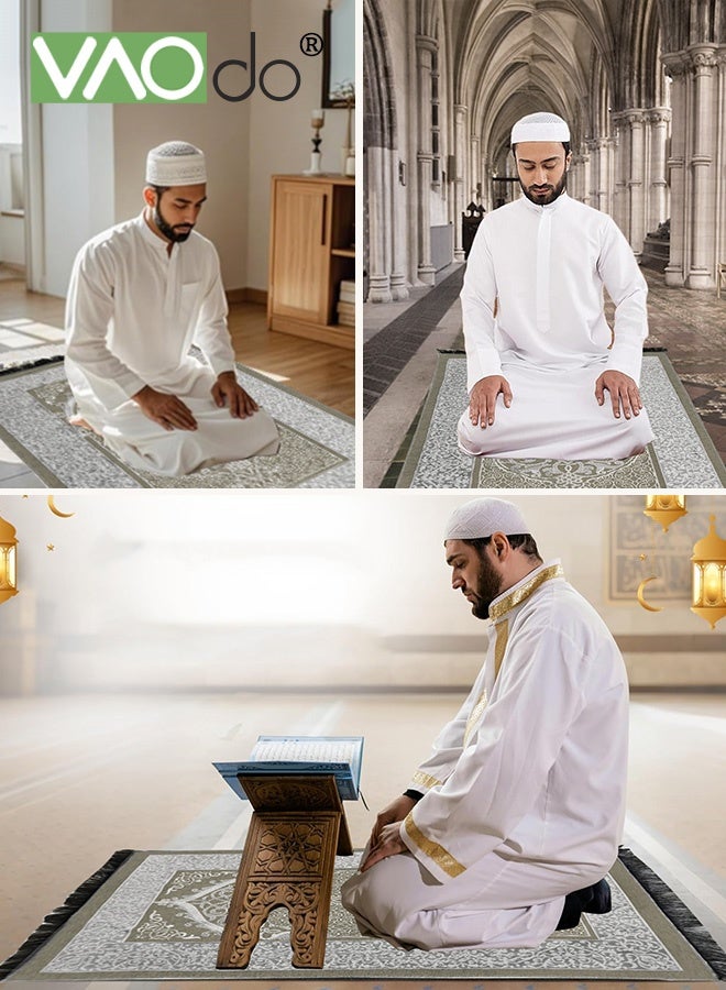 VAOdo 2PCS Muslim Prayer Rug with Prayer Beads, Portable Travel Prayer Mat, Islamic Praying Mat, Soft Large Prayer Matt for Men and Women Yellow - Image 2