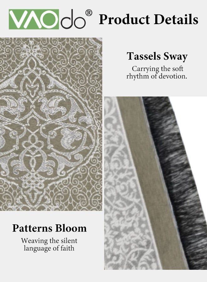 VAOdo 2PCS Muslim Prayer Rug with Prayer Beads, Portable Travel Prayer Mat, Islamic Praying Mat, Soft Large Prayer Matt for Men and Women Yellow - Image 3