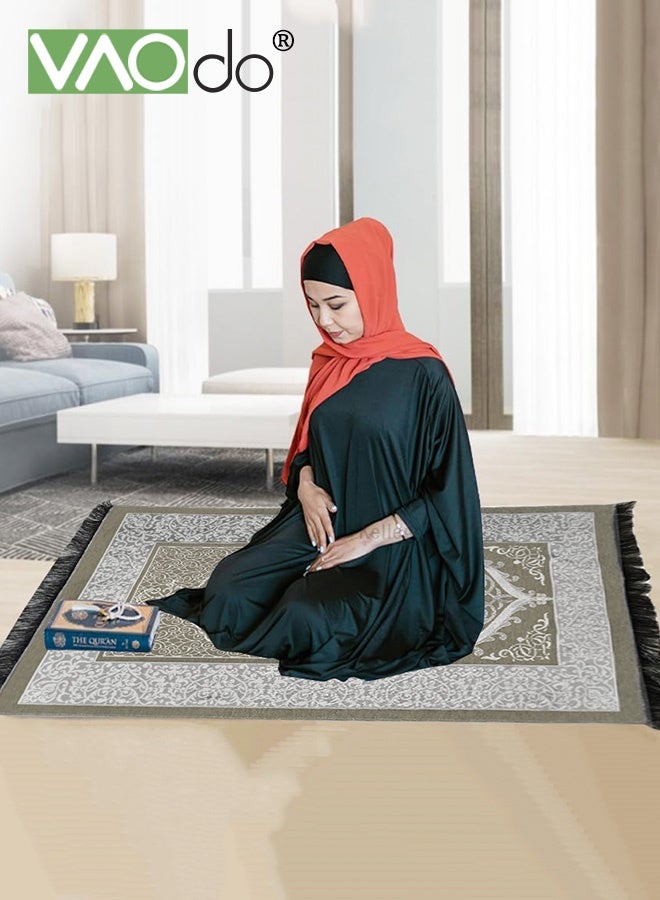 VAOdo 2PCS Muslim Prayer Rug with Prayer Beads, Portable Travel Prayer Mat, Islamic Praying Mat, Soft Large Prayer Matt for Men and Women Yellow - Image 5