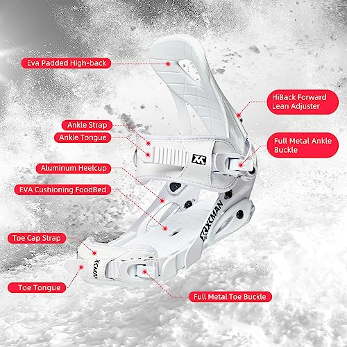 XCMAN Outdoors All-Mountain Snowboard Binding | Boot US Size 6-9 (White, M) - Image 2