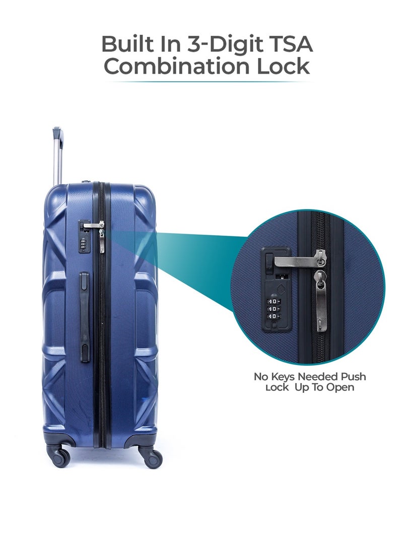 PARAJOHN Matrix 28-Inch Large ABS Hard Case Checked-In Luggage Trolley Bag with 8 Spinner Wheels and Lock – Navy Blue  - Image 4