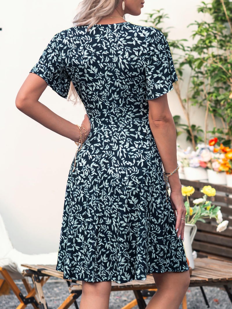 FENSACE Summer Outfits for Women Casual Fit and Flare Knee Length Work Dresses with Sleeves(Floral-15,Large) - Image 4