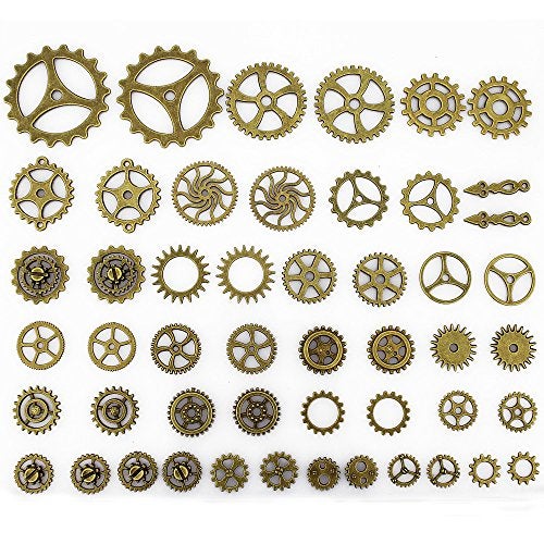 LolliBeads® 230 Gram Antiqued Bronze/Silver Metal Skeleton Keys and Wings, Bronze Steampunk Watch Gear Cog Wheel, Chains, Clasps and Jump Rings DIY Kits (300 Pcs) - Image 2