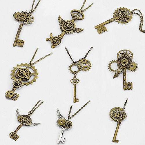 LolliBeads® 230 Gram Antiqued Bronze/Silver Metal Skeleton Keys and Wings, Bronze Steampunk Watch Gear Cog Wheel, Chains, Clasps and Jump Rings DIY Kits (300 Pcs) - Image 5