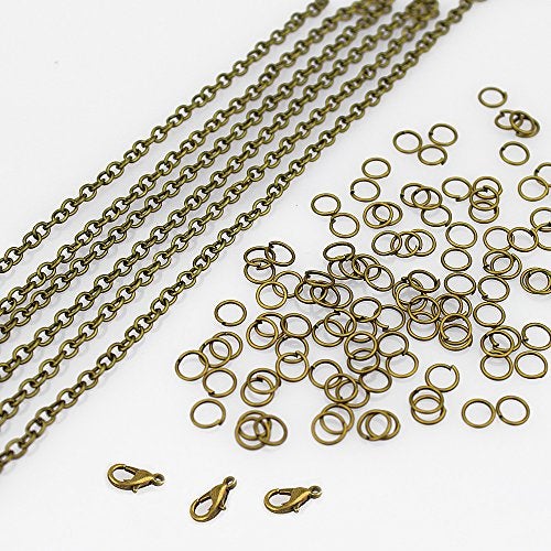 LolliBeads® 230 Gram Antiqued Bronze/Silver Metal Skeleton Keys and Wings, Bronze Steampunk Watch Gear Cog Wheel, Chains, Clasps and Jump Rings DIY Kits (300 Pcs) - Image 4