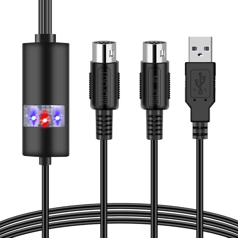 Oxsubor USB MIDI Cable-Upgrade Professional MIDI to USB in-Out Cable Adapter Converter Connect Piano Keyboard to PC/Laptop for Editing&Recording 2M(6.5FT) (Black) - Image 1