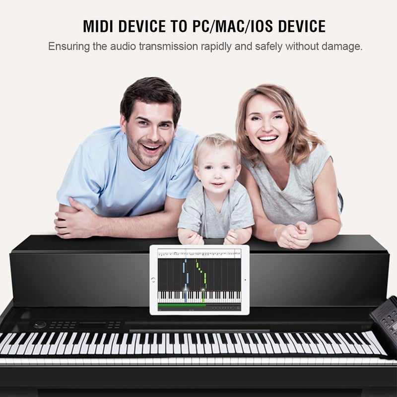 Oxsubor USB MIDI Cable-Upgrade Professional MIDI to USB in-Out Cable Adapter Converter Connect Piano Keyboard to PC/Laptop for Editing&Recording 2M(6.5FT) (Black) - Image 2