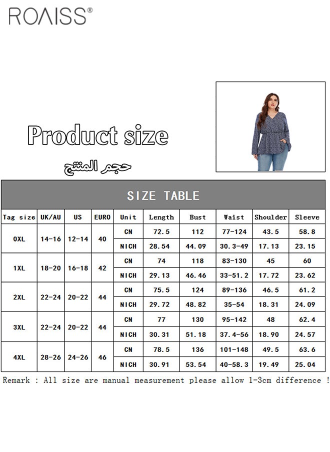 roaiss - Women's Fashionable Floral Chiffon Shirt Classic V-Neck Design Long Sleeved Top Lightweight Material Waist Tightening Pullover - Image 1