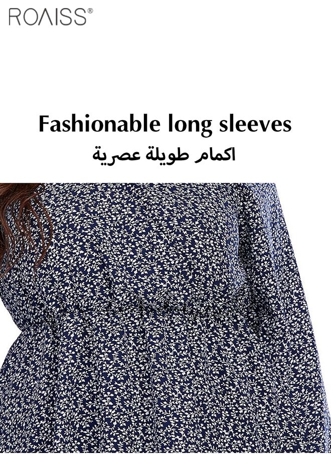 roaiss - Women's Fashionable Floral Chiffon Shirt Classic V-Neck Design Long Sleeved Top Lightweight Material Waist Tightening Pullover - Image 1