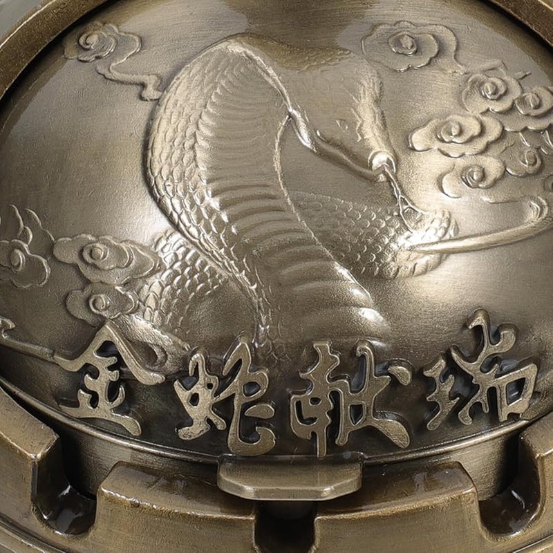 Metal Windproof Ashtray with Lid Snake Design Outdoor Patio Large Capacity Weather Resistant - Image 4