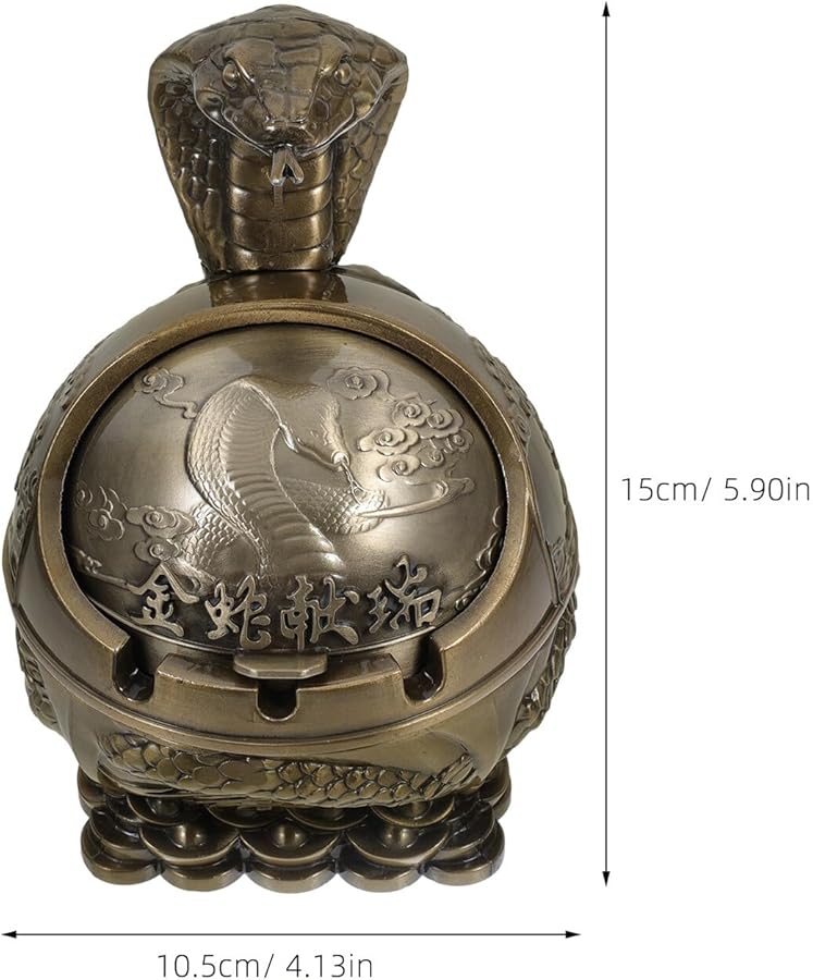 Metal Windproof Ashtray with Lid Snake Design Outdoor Patio Large Capacity Weather Resistant - Image 3