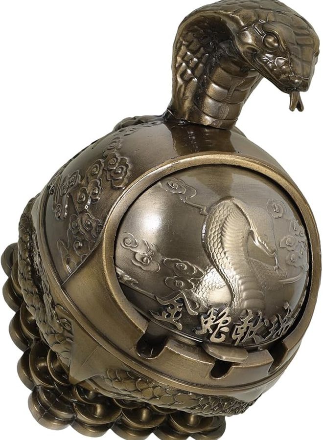 Metal Windproof Ashtray with Lid Snake Design Outdoor Patio Large Capacity Weather Resistant - Image 1