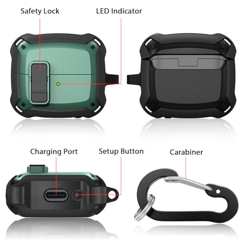 AIRSPO Compatible with Samsung Galaxy Buds 3 Case & Galaxy Buds 3 Pro Case with Cleaner kit, Military Hard Case with Lock for Samsung Galaxy Buds 3 Wireless Charging Cases, Green - Image 4