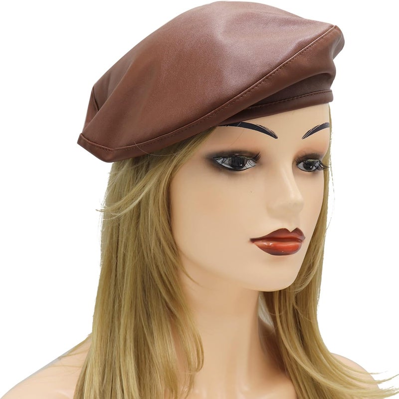 Umeepar Womens Classic Pu Leather French Beret Hat - Image 4
