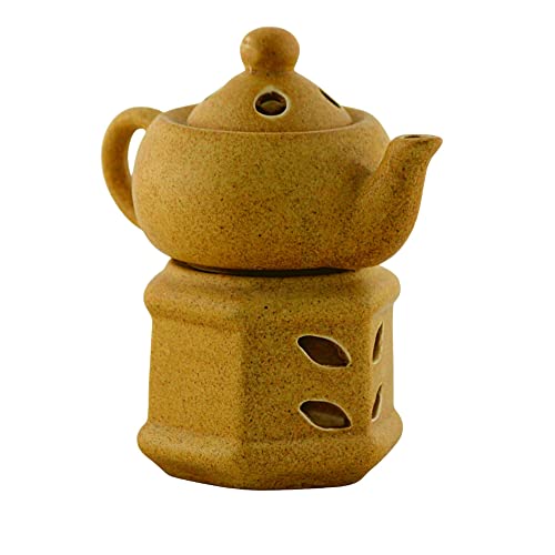 Brahmz Ceramic Aroma Diffuser Kettle Shape for Home and Office, Beige Color Candle Oil Burner with Lemon Grass Aroma Oil and 2 Tea Light Candles - Image 5
