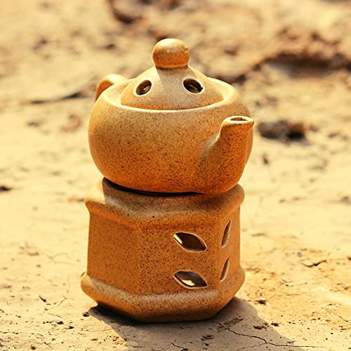 Brahmz Ceramic Aroma Diffuser Kettle Shape for Home and Office, Beige Color Candle Oil Burner with Lemon Grass Aroma Oil and 2 Tea Light Candles - Image 2