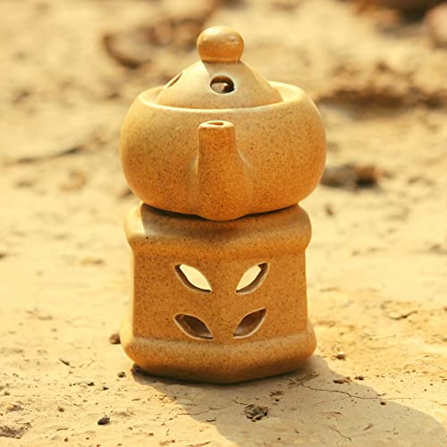 Brahmz Ceramic Aroma Diffuser Kettle Shape for Home and Office, Beige Color Candle Oil Burner with Lemon Grass Aroma Oil and 2 Tea Light Candles - Image 4