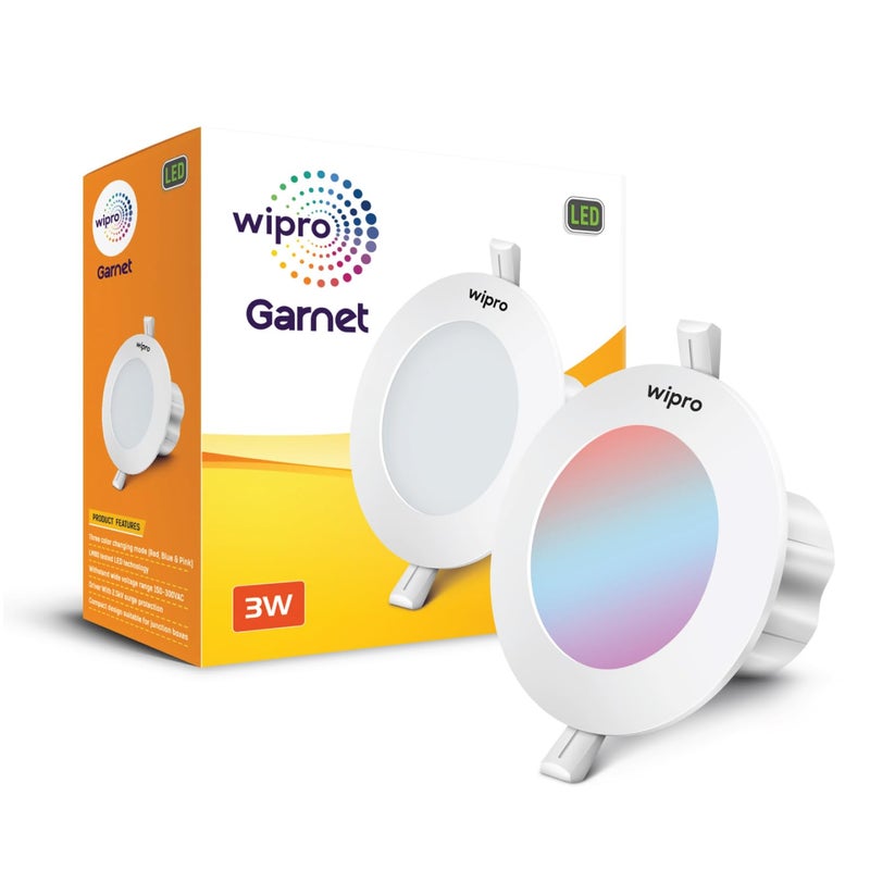 WIPRO Wipro Garnet 3W LED Mini Downlight Colour Changing RedBluePink Compact Design with 120 Beam Angle Recessed Down Light for False Ceiling Cutout 22 inch Pack of 1  - Image 1