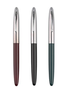 GOLD LEAF Hero Pen Original Fountain Ink Pen Iridium Nib Model 329 Silver Cap, Black Green Maroon - Pack of 3
