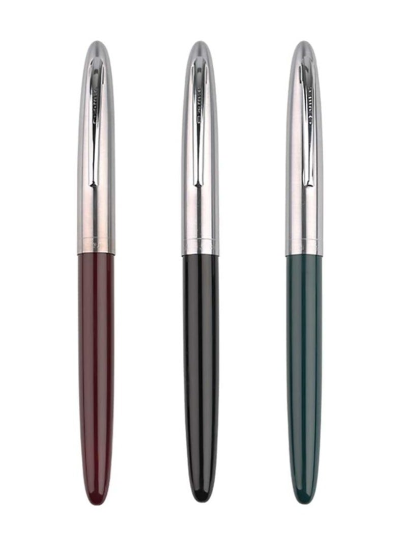 Gold Leaf - GOLD LEAF Hero Pen Original Fountain Ink Pen Iridium Nib Model 329 Silver Cap, Black Green Maroon - Pack of 3 - Image 1