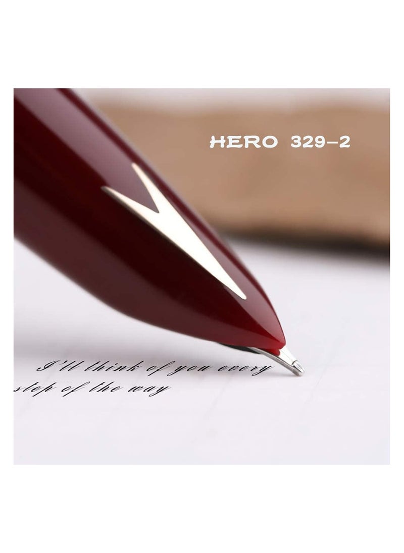 Gold Leaf - GOLD LEAF Hero Pen Original Fountain Ink Pen Iridium Nib Model 329 Silver Cap, Black Green Maroon - Pack of 3 - Image 1