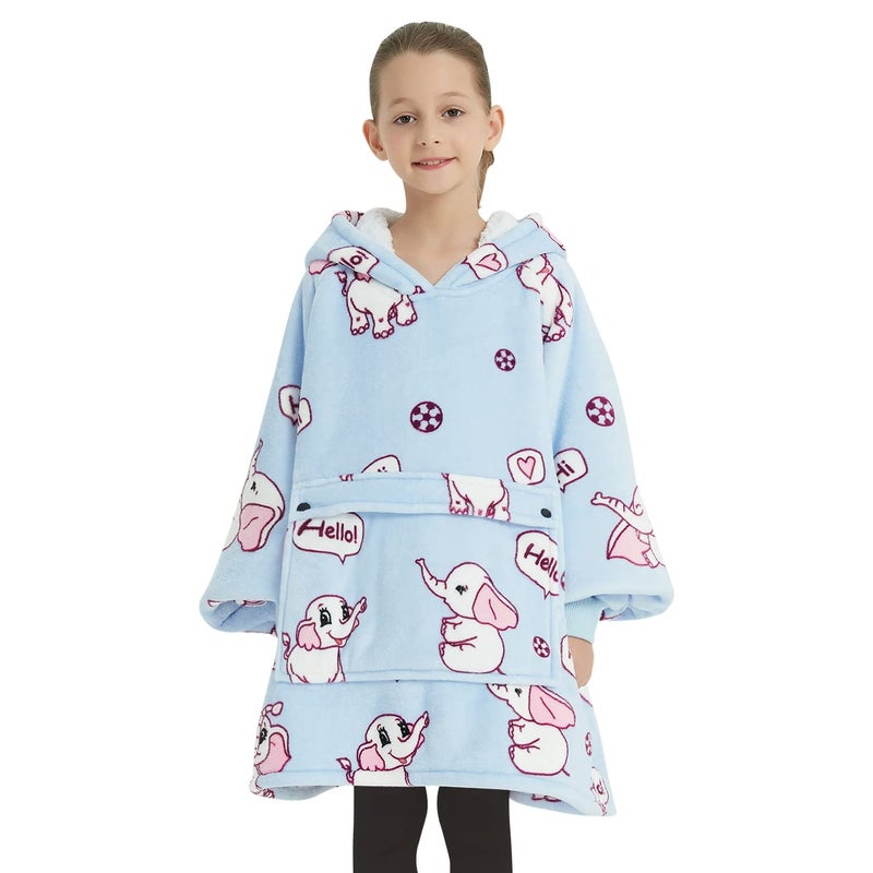 KFUBUO Wearable Blanket Hoodie for Kids Sherpa Patterns Oversized Sweatshirt Blanket With Pocket 610 Year Old Girl Boy Birthday Gifts Elephant