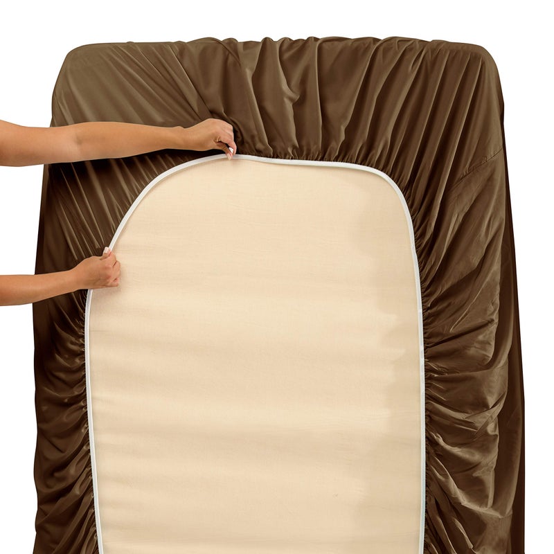 Clara Clark Flex Top King Sheets, 6 Piece Set - Hotel Luxury Sheets for Top Split King Bed, Super Soft Bedding Set, Head Split King Chocolate Brown - Image 4