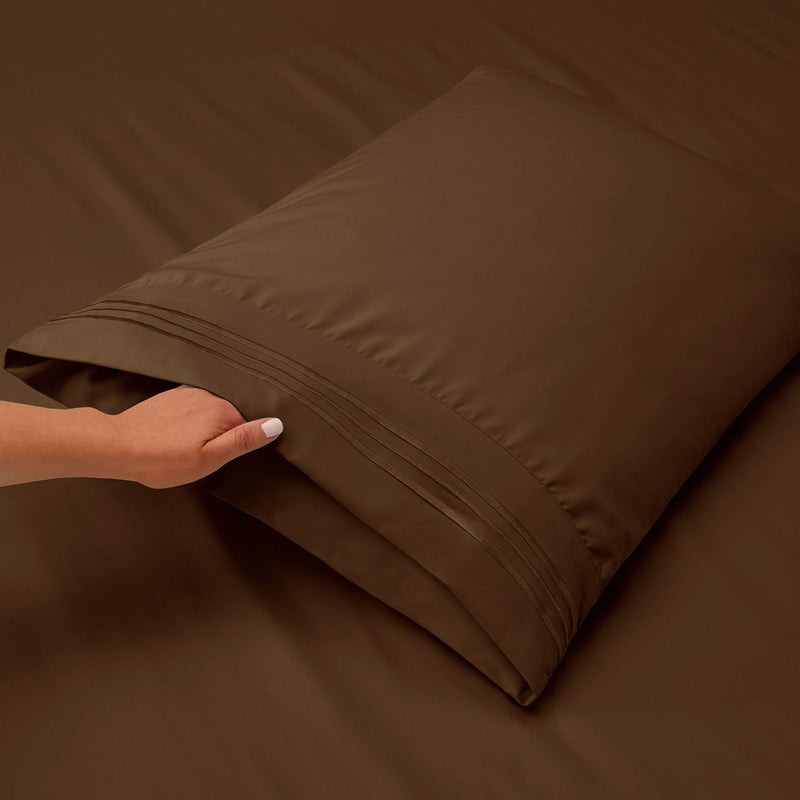 Clara Clark Flex Top King Sheets, 6 Piece Set - Hotel Luxury Sheets for Top Split King Bed, Super Soft Bedding Set, Head Split King Chocolate Brown - Image 3