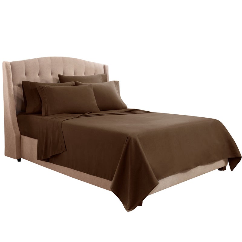 Clara Clark Flex Top King Sheets, 6 Piece Set - Hotel Luxury Sheets for Top Split King Bed, Super Soft Bedding Set, Head Split King Chocolate Brown - Image 2