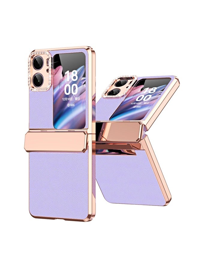 HuHa Case Cover For OPPO Find N2 Flip Plated Plain Leather Folding Phone Case with Hinge(Purple) - Image 1