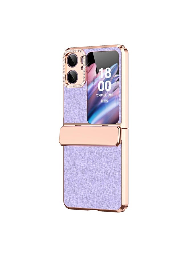 HuHa Case Cover For OPPO Find N2 Flip Plated Plain Leather Folding Phone Case with Hinge(Purple) - Image 2