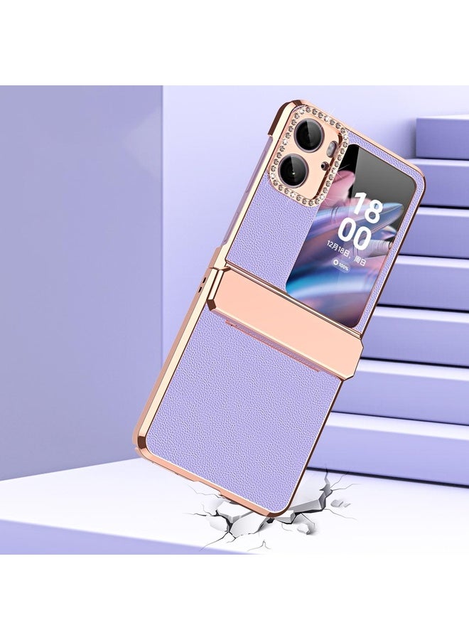 HuHa Case Cover For OPPO Find N2 Flip Plated Plain Leather Folding Phone Case with Hinge(Purple) - Image 5
