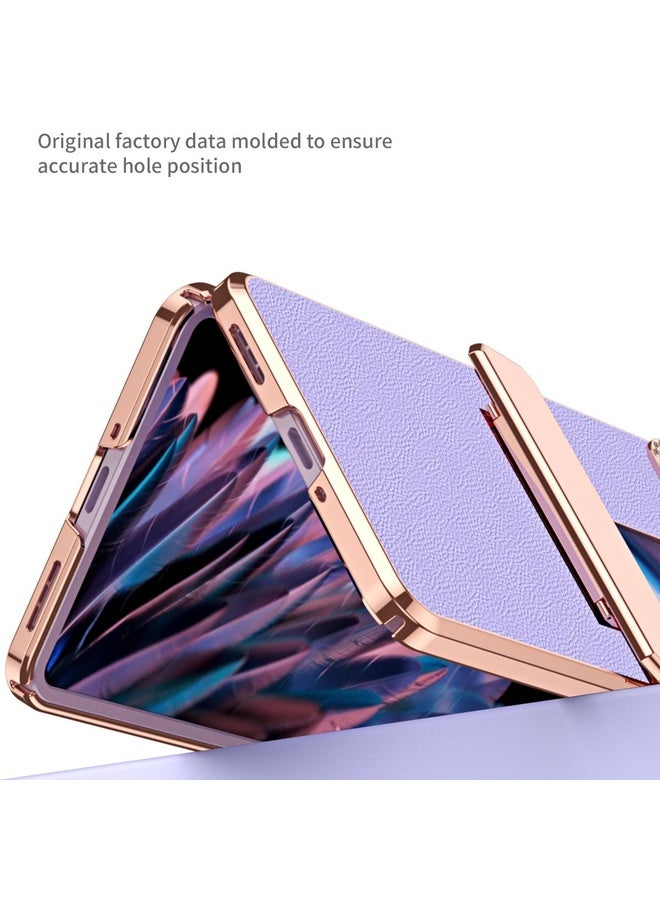 HuHa Case Cover For OPPO Find N2 Flip Plated Plain Leather Folding Phone Case with Hinge(Purple) - Image 4