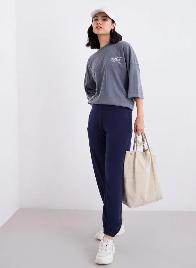 Styli Styli Navy Blue Relaxed Fit Joggers