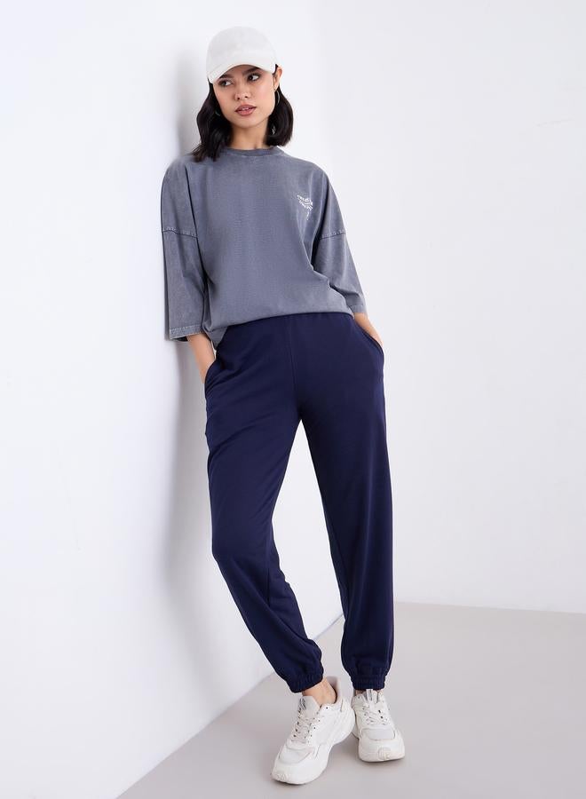Styli Navy Blue Relaxed Fit Joggers - Image 1