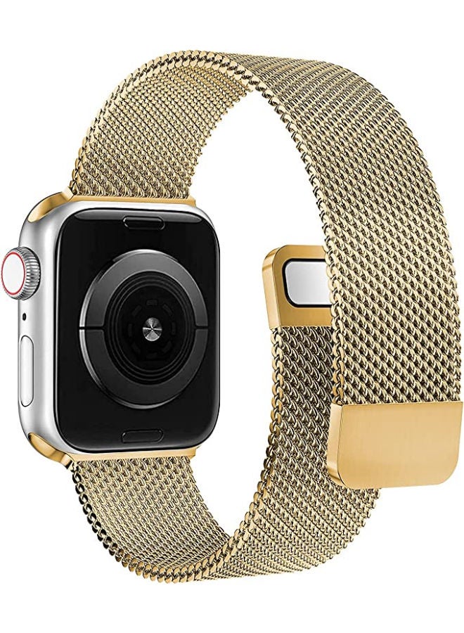 SHOPI Milanese Loop Metal Bands Compatible with Apple Watch Band 38mm 40mm 41mm Magnetic Strap Replacement Wristband for iWatch Band Series 7/6/5/4/3/2/1/SE, Women Men Gold - Image 2