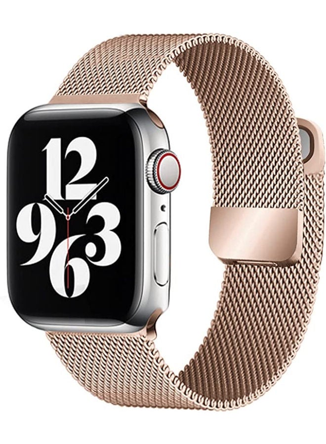 SHOPI Milanese Loop Metal Bands Compatible with Apple Watch Band 38mm 40mm 41mm Magnetic Strap Replacement Wristband for iWatch Band Series 7/6/5/4/3/2/1/SE, Women Men Gold - Image 1