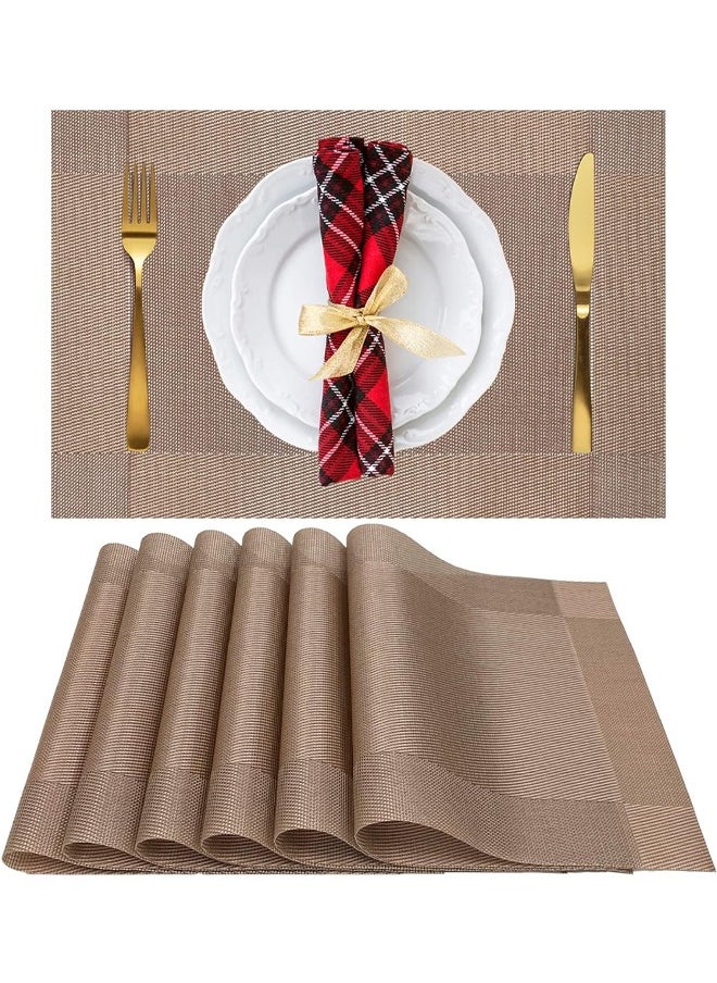 DUNISO 6 Pcs Placemats, Non-Slip Crossweave Woven Vinyl Insulation Place Mat,Simple and Sophisticated，Washable Table Mats For Hotel Restaurants Party Decoration 45 x 30 cm，Champagne  - Image 1