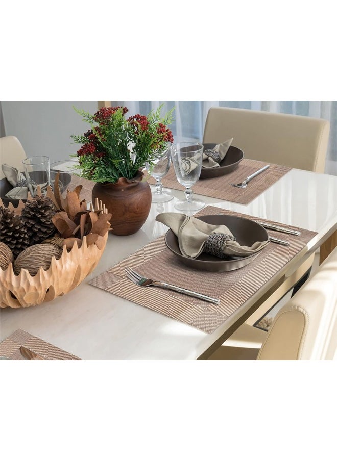 DUNISO 6 Pcs Placemats, Non-Slip Crossweave Woven Vinyl Insulation Place Mat,Simple and Sophisticated，Washable Table Mats For Hotel Restaurants Party Decoration 45 x 30 cm，Champagne  - Image 2