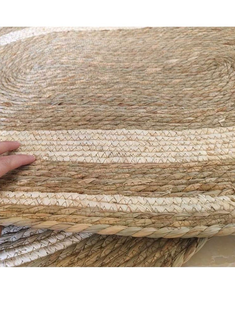 FFD Oval Jute Area Rug with White Line Handwoven Natural Jute Rug, Rustic Farmhouse Style - Eco-Friendly & Durable Floor Decor for Living Room, Bedroom, Entryway - Image 4