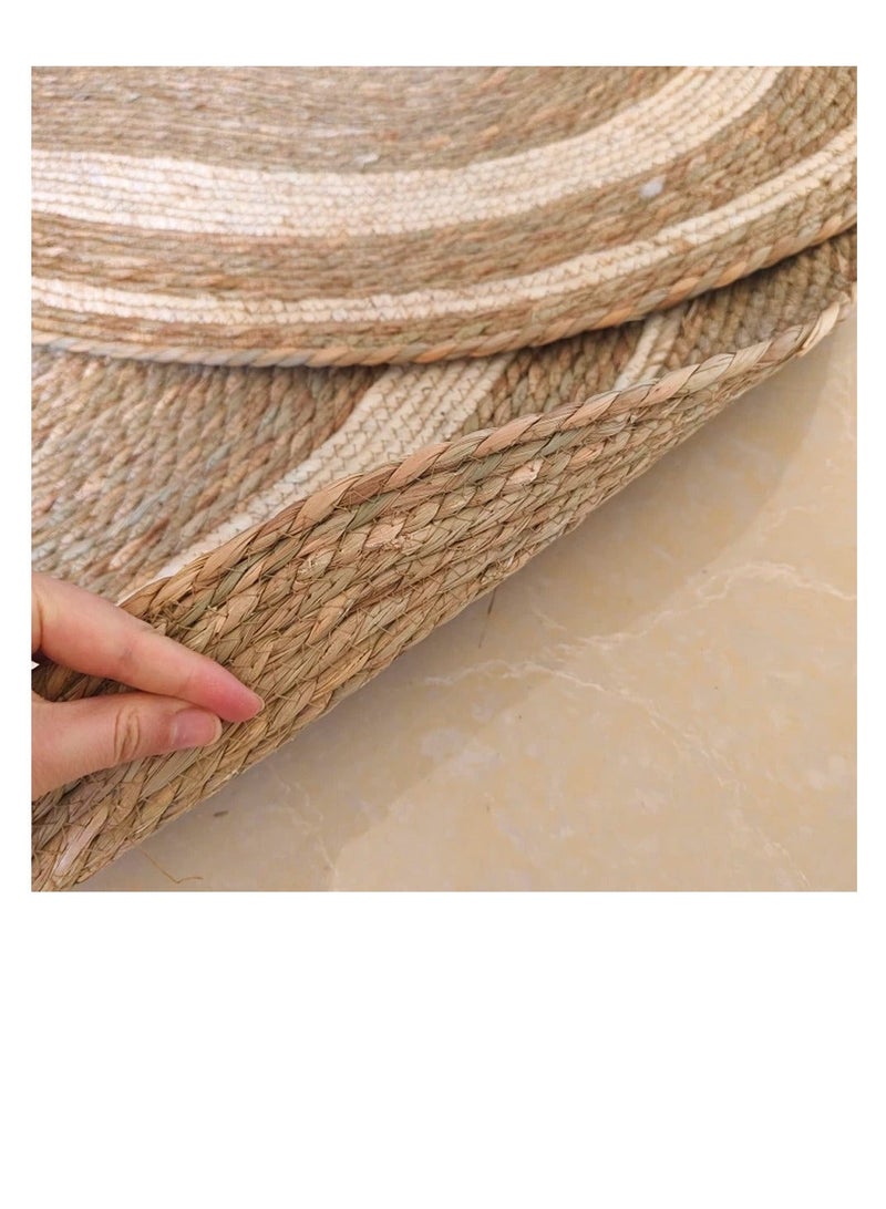 FFD Oval Jute Area Rug with White Line Handwoven Natural Jute Rug, Rustic Farmhouse Style - Eco-Friendly & Durable Floor Decor for Living Room, Bedroom, Entryway - Image 2