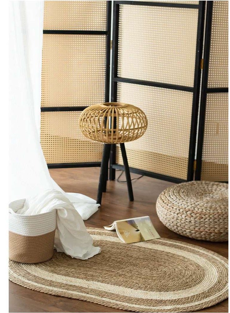 FFD Oval Jute Area Rug with White Line Handwoven Natural Jute Rug, Rustic Farmhouse Style - Eco-Friendly & Durable Floor Decor for Living Room, Bedroom, Entryway - Image 1