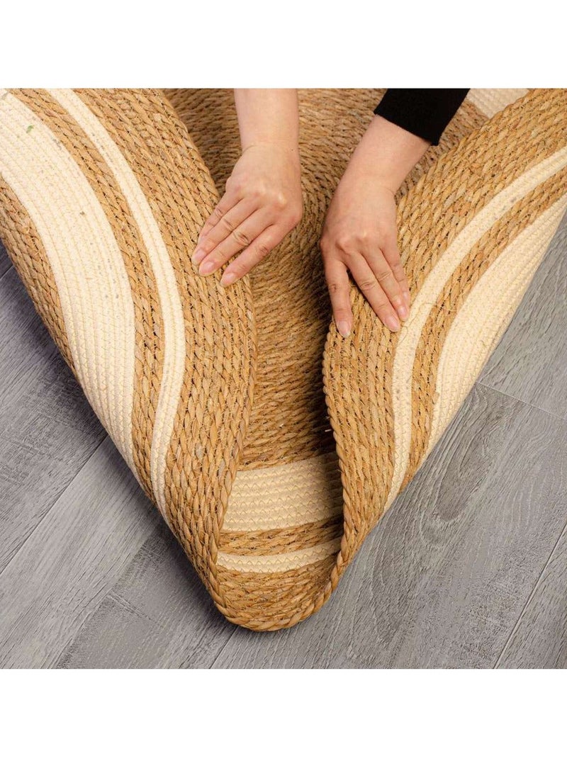 FFD Oval Jute Area Rug with White Line Handwoven Natural Jute Rug, Rustic Farmhouse Style - Eco-Friendly & Durable Floor Decor for Living Room, Bedroom, Entryway - Image 5