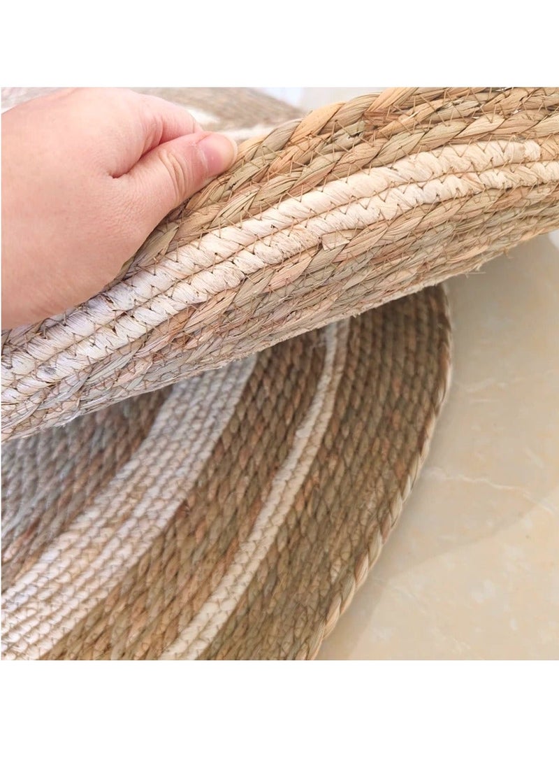FFD Oval Jute Area Rug with White Line Handwoven Natural Jute Rug, Rustic Farmhouse Style - Eco-Friendly & Durable Floor Decor for Living Room, Bedroom, Entryway - Image 3