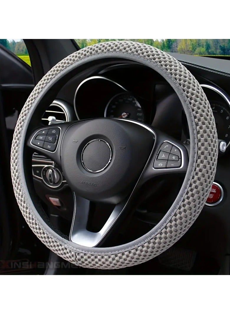 Generic Car Steering Wheel Cover Ice Silk Stretch Breathable Non-slip Steering Wheel Cover For Easy Installation And Removal Universal Automobile Interior Accessories(Grey) - Image 1