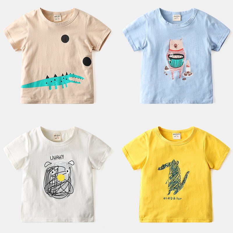 Children's short sleeve T-shirt Korean version of children's clothing boys cartoon jacket baby Summer bottoming shirt crew neck a generation of hair tide - Image 2