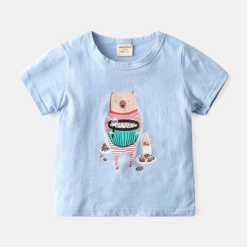 Children's short sleeve T-shirt Korean version of children's clothing boys cartoon jacket baby Summer bottoming shirt crew neck a generation of hair tide - Image 4