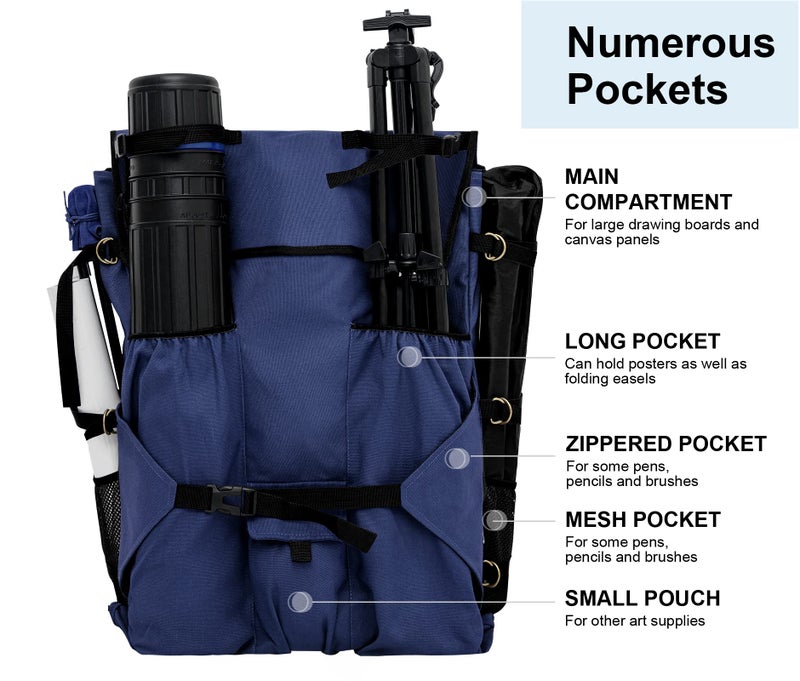 JJRING Heavy Duty Plein Air Artist Backpack with Handheld Strap, Art Supply Tote Bag for Carrying 18x24 Artwork, Drawing Boards (Blue) - Image 3